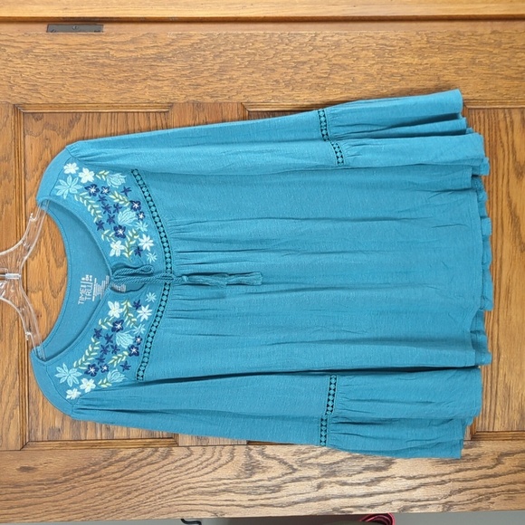 Time and Tru Trumpet Sleeve Tie Tassel Neck Flowy Embroidered Floral Blouse S - Picture 1 of 7